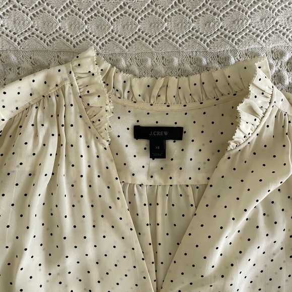Silk Cream Polkadot Button Up Blouse - Picture 2 of 3
